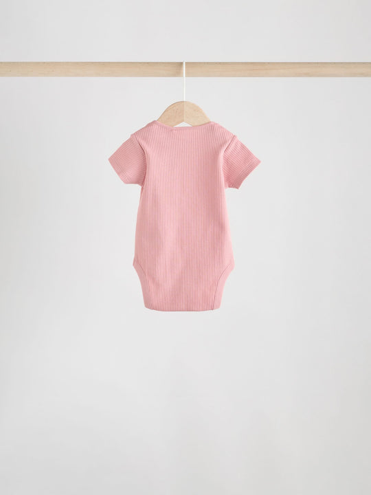 Pink 5 Pack Short Sleeve Baby Bodysuits