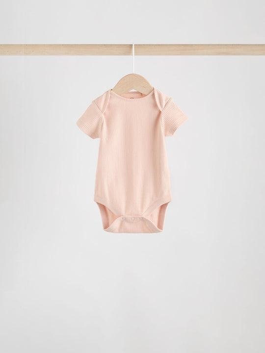 Pink 5 Pack Short Sleeve Baby Bodysuits