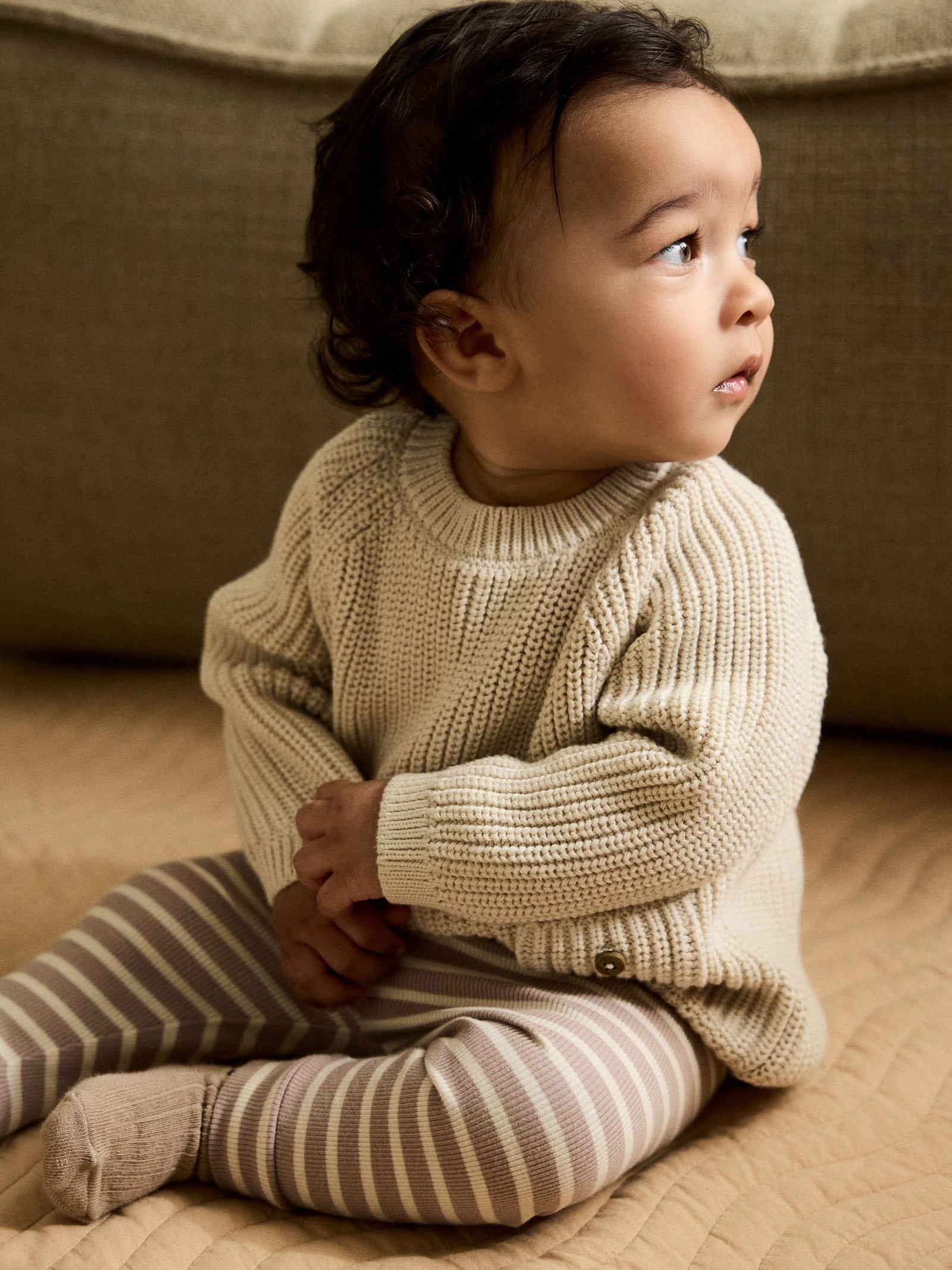 Neutral Stripe Baby Knitted Jumper and Leggings Set (0mths-2yrs)