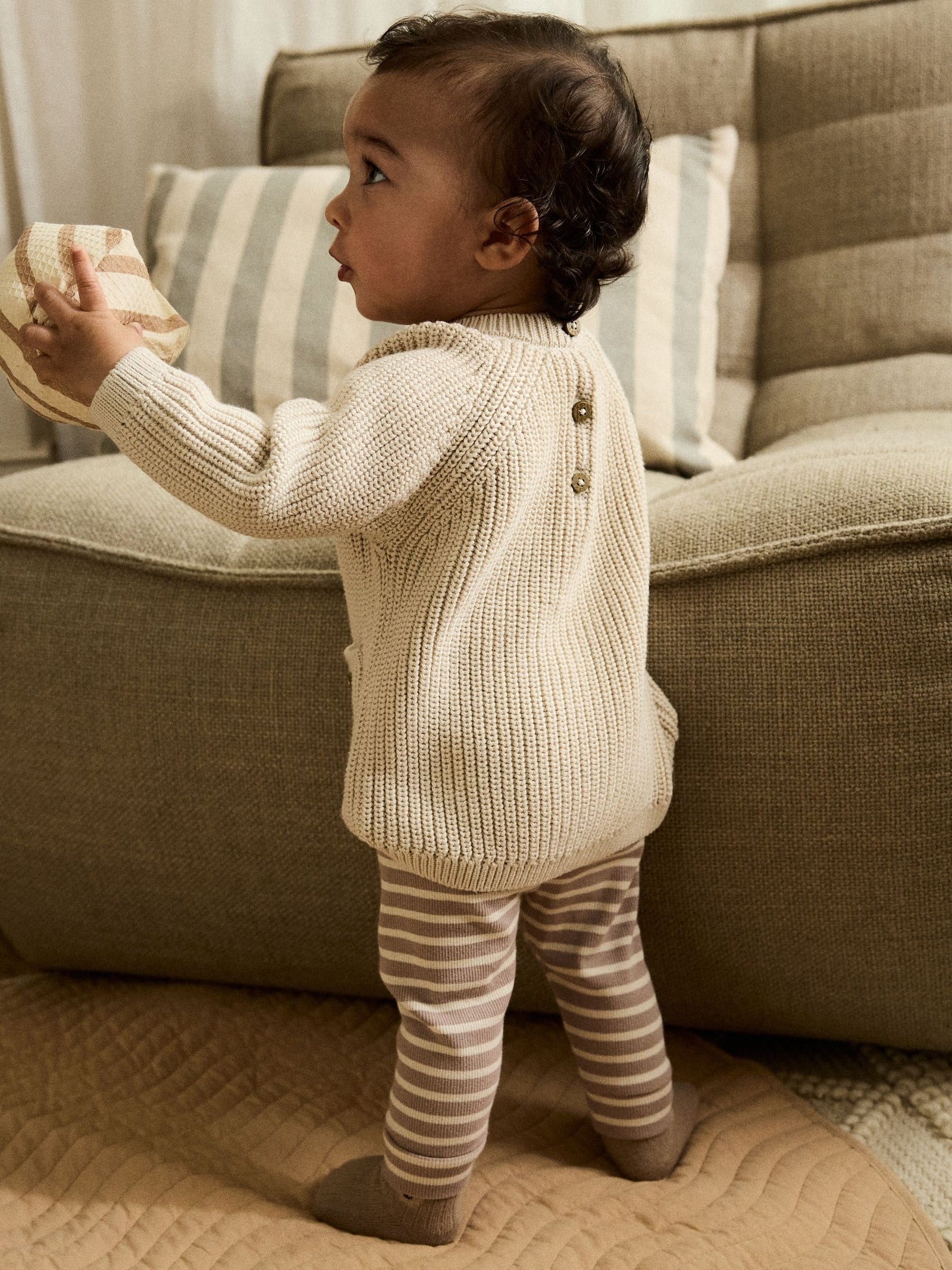 Neutral Stripe Baby Knitted Jumper and Leggings Set (0mths-2yrs)