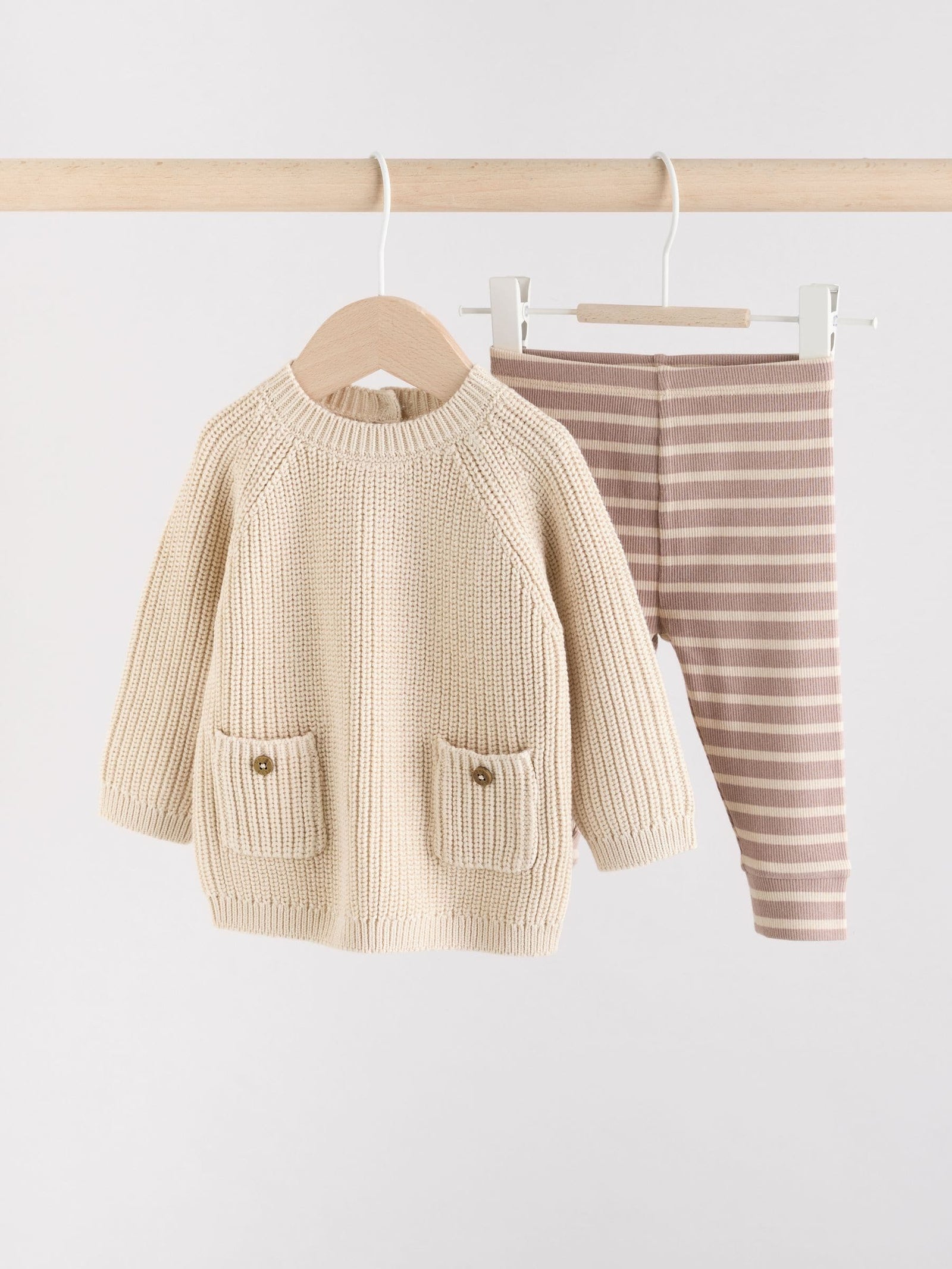 Neutral Stripe Baby Knitted Jumper and Leggings Set (0mths-2yrs)