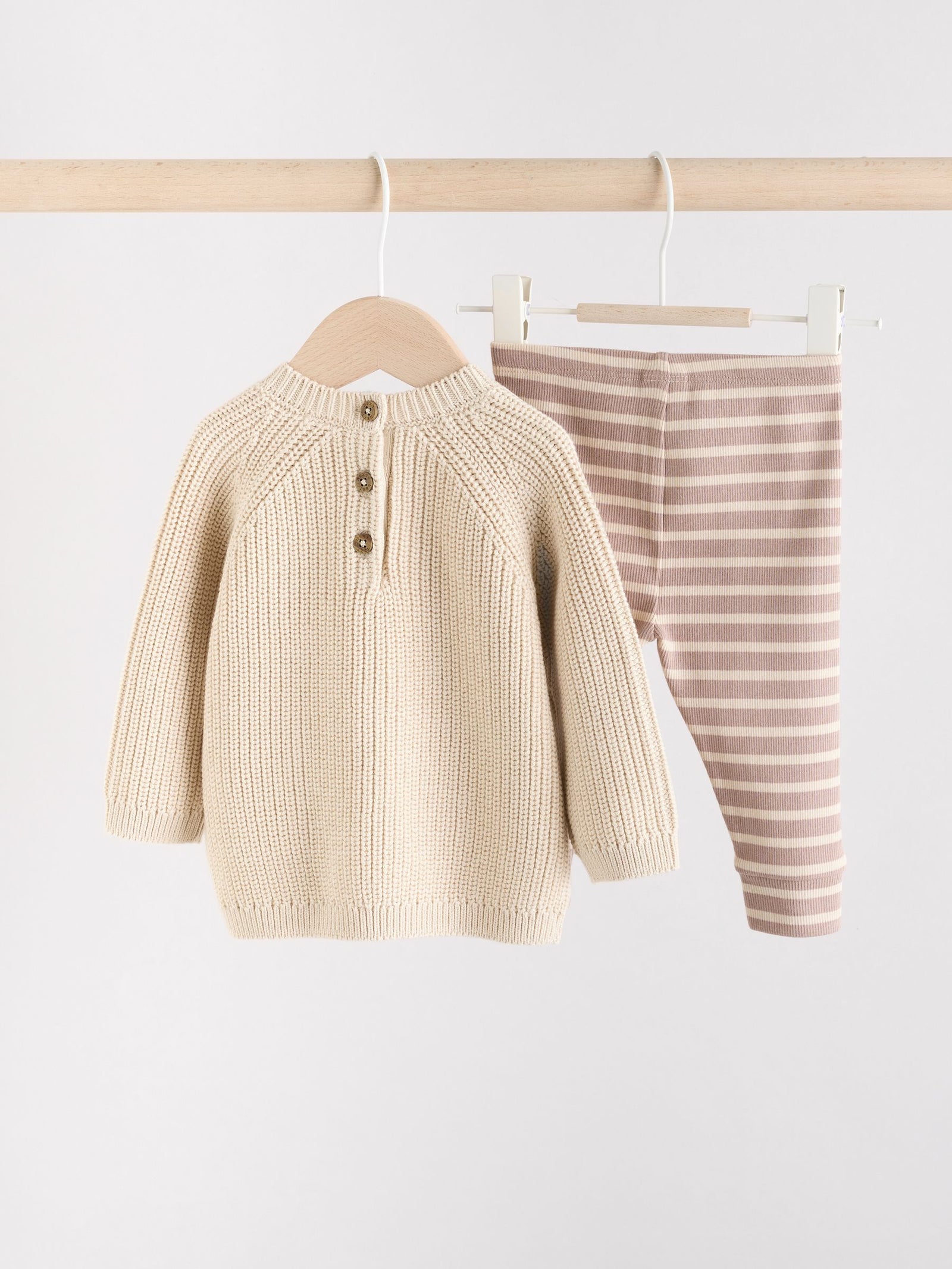 Neutral Stripe Baby Knitted Jumper and Leggings Set (0mths-2yrs)