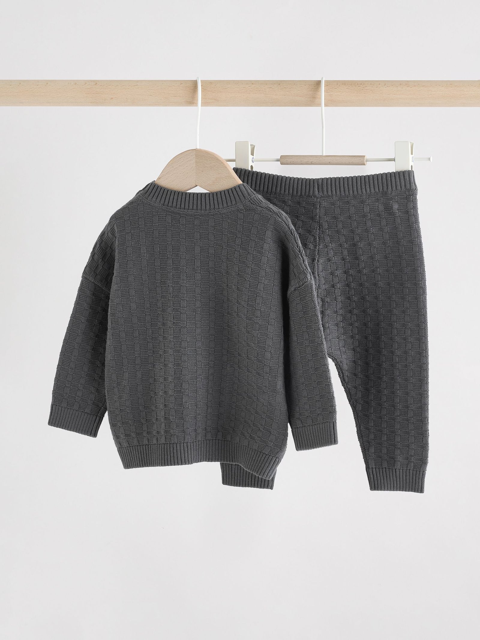 Charcoal Grey Baby Textured Knitted 100% Cotton Jumper and Leggings Set (0mths-3yrs)