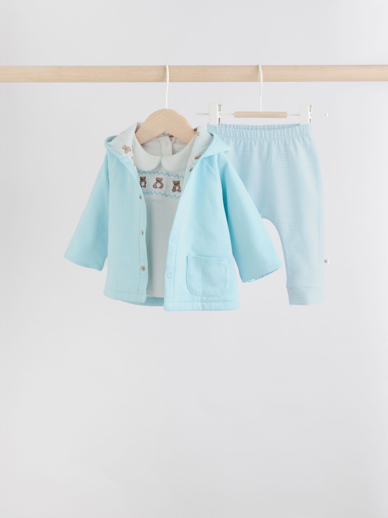 Blue Bear Baby Jersey Jacket, Bodysuit and Leggings 3 Piece Set