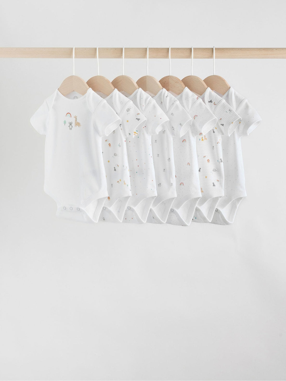 White Character 7 Pack Baby Short Sleeve Bodysuits