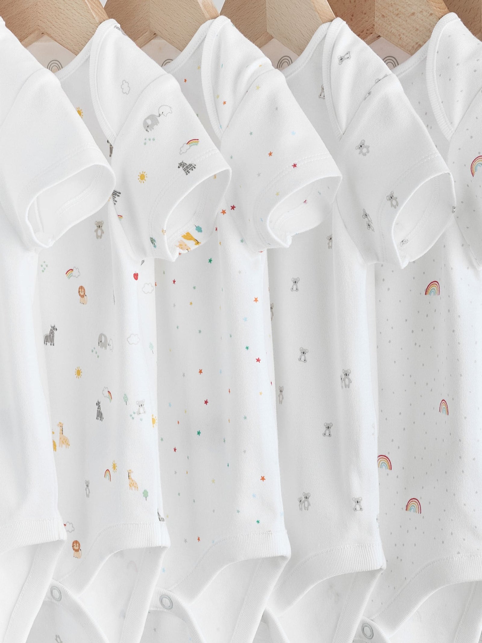 White Character 7 Pack Baby Short Sleeve Bodysuits