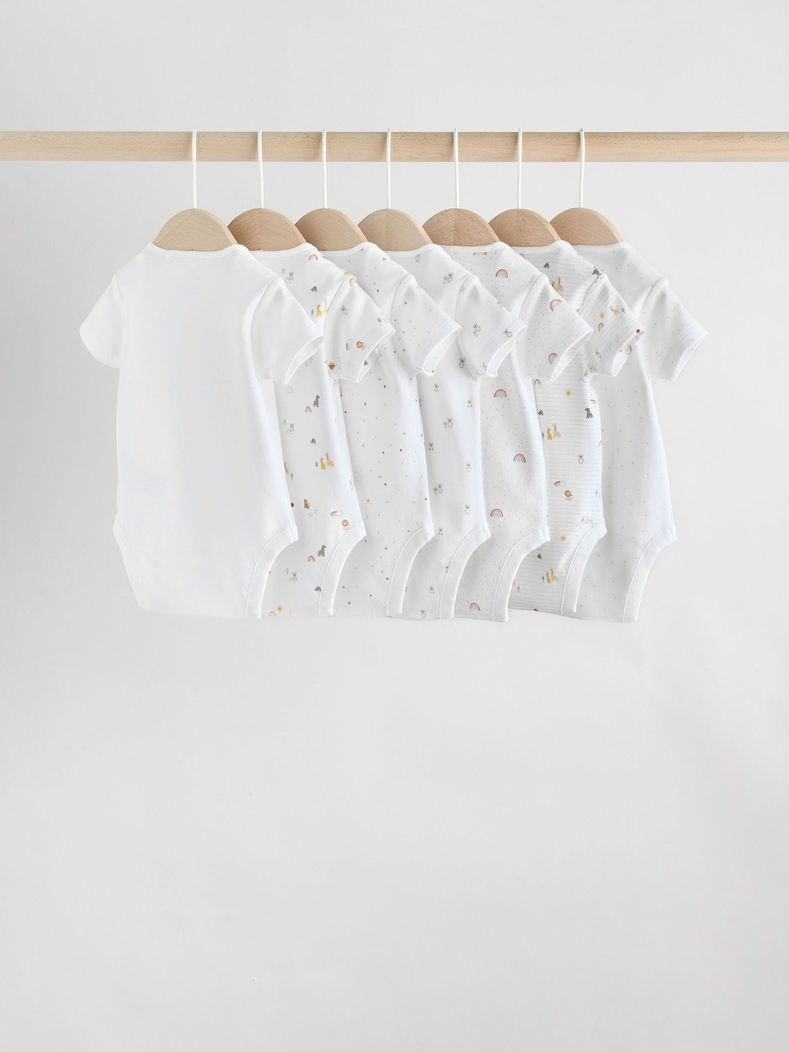 White Character 7 Pack Baby Short Sleeve Bodysuits