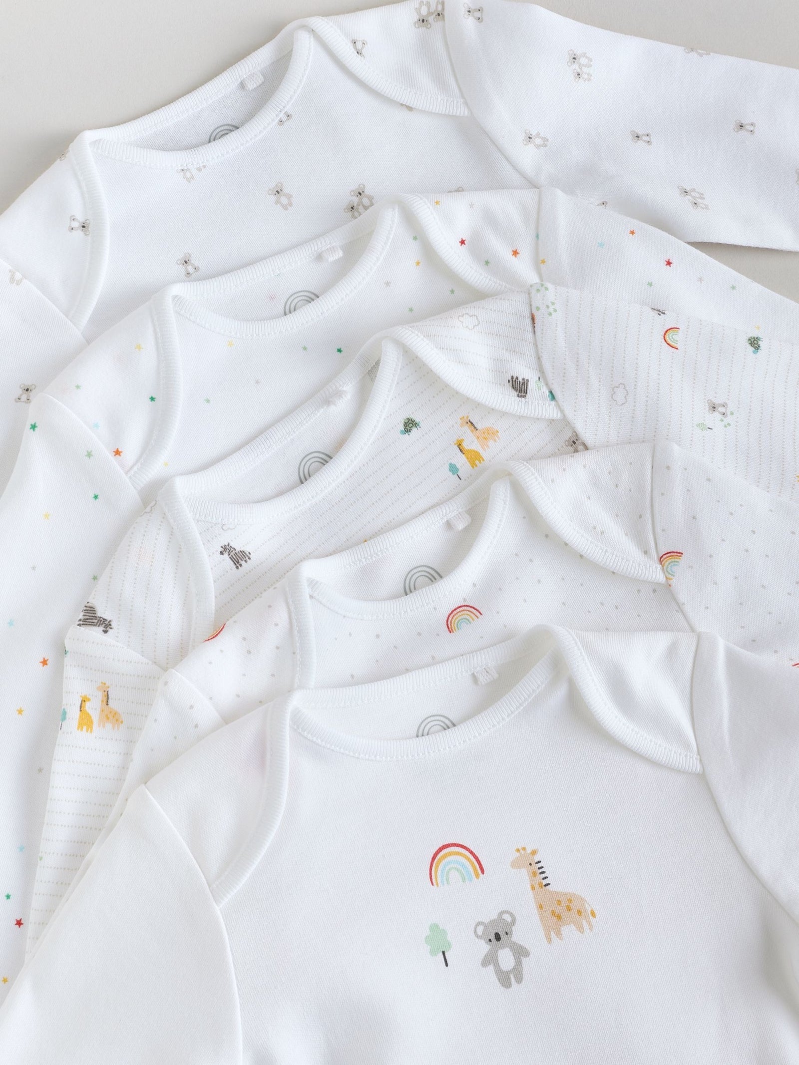 White Character 5 Pack Long Sleeve 100% Cotton Baby Bodysuits