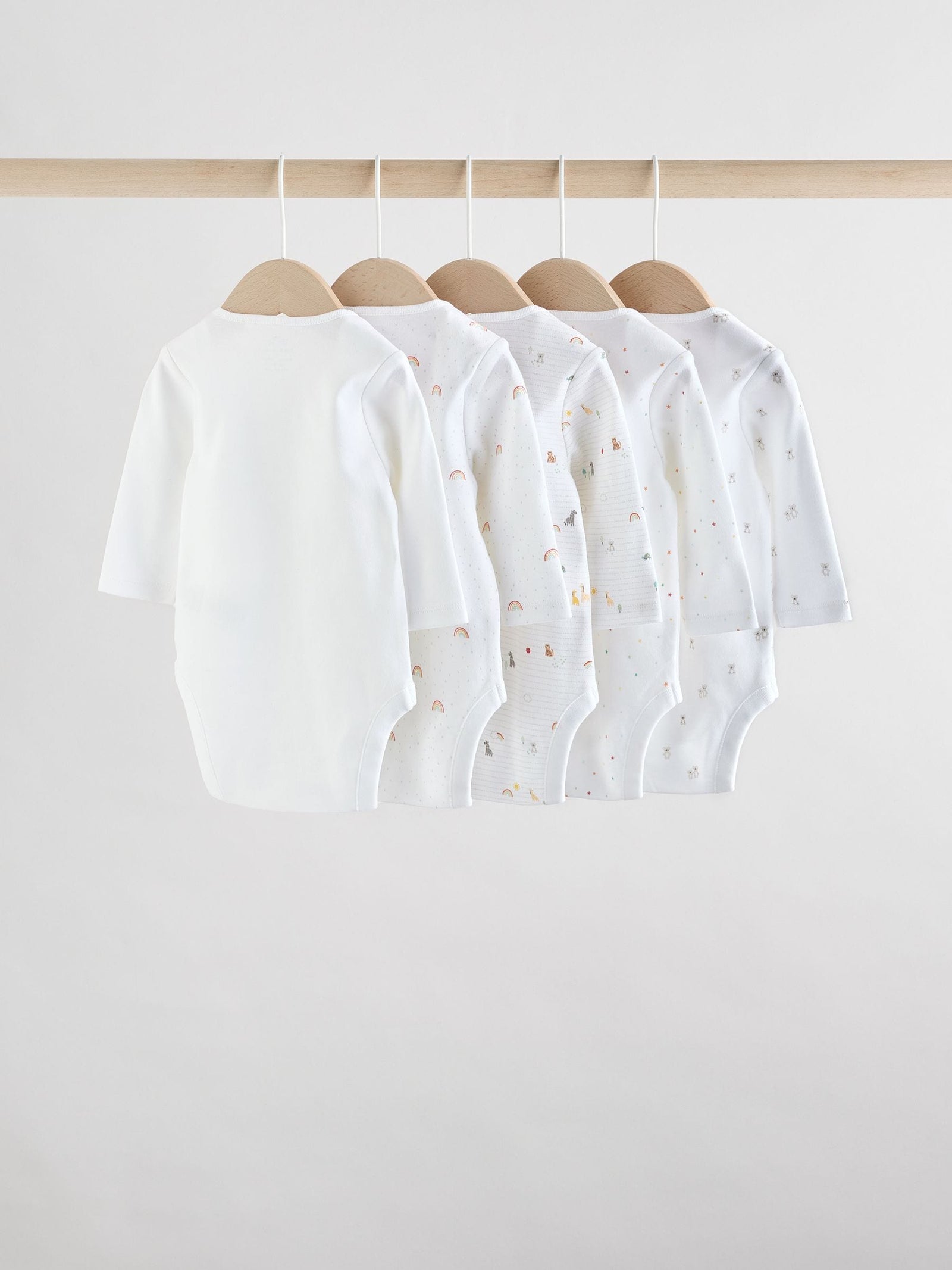 White Character 5 Pack Long Sleeve 100% Cotton Baby Bodysuits
