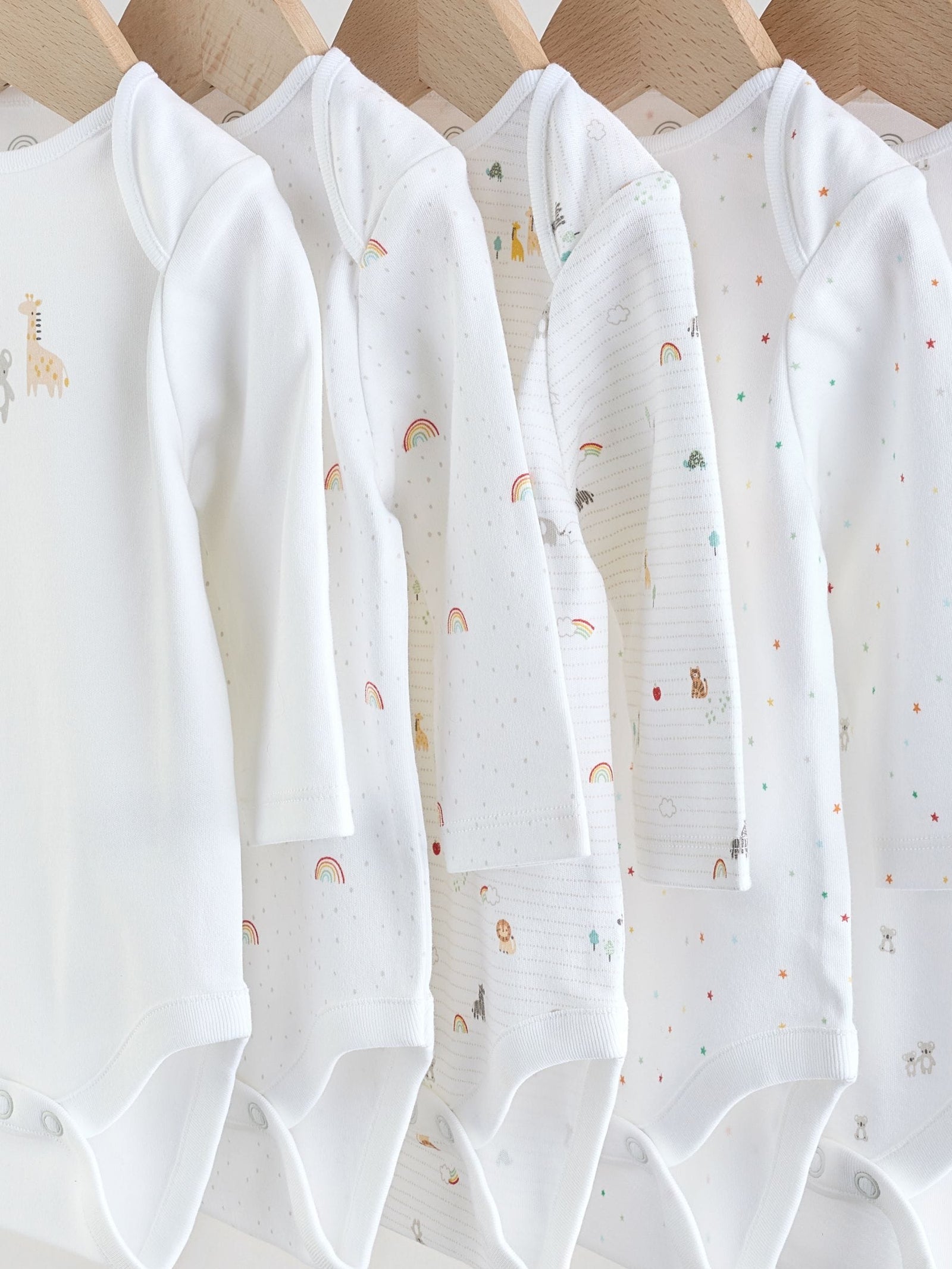 White Character 5 Pack Long Sleeve 100% Cotton Baby Bodysuits