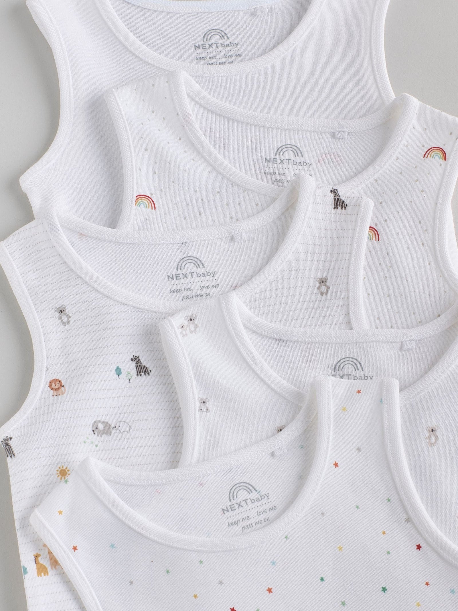 White 5 Pack Baby Vest Bodysuits