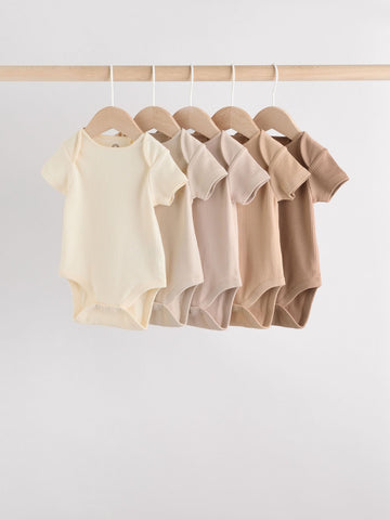 Cream Baby Short Sleeve Bodysuits 5 Pack