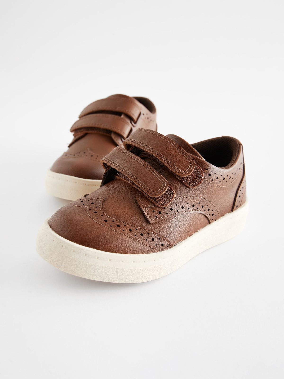 Tan Brown Wide Fit (G) Touch Fastening Brogue Shoes