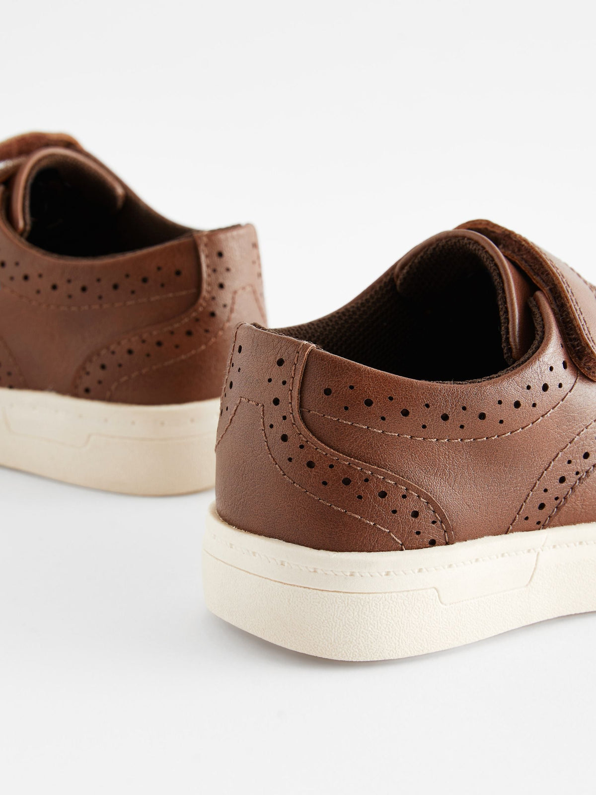 Tan Brown Wide Fit (G) Touch Fastening Brogue Shoes