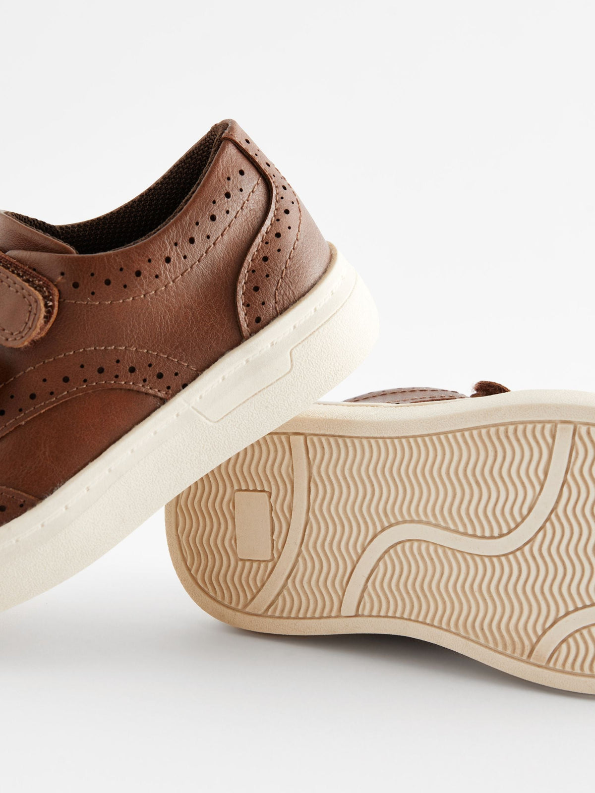 Tan Brown Wide Fit (G) Touch Fastening Brogue Shoes