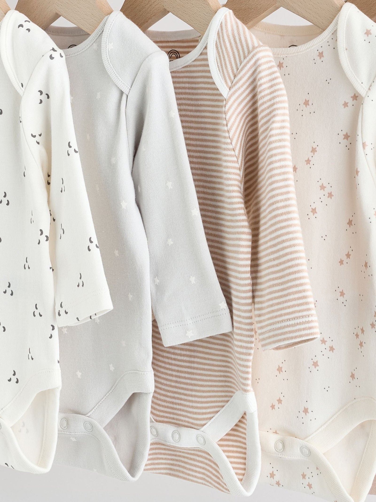 Neutral 100% Cotton Long Sleeve Baby Bodysuits 5 Pack
