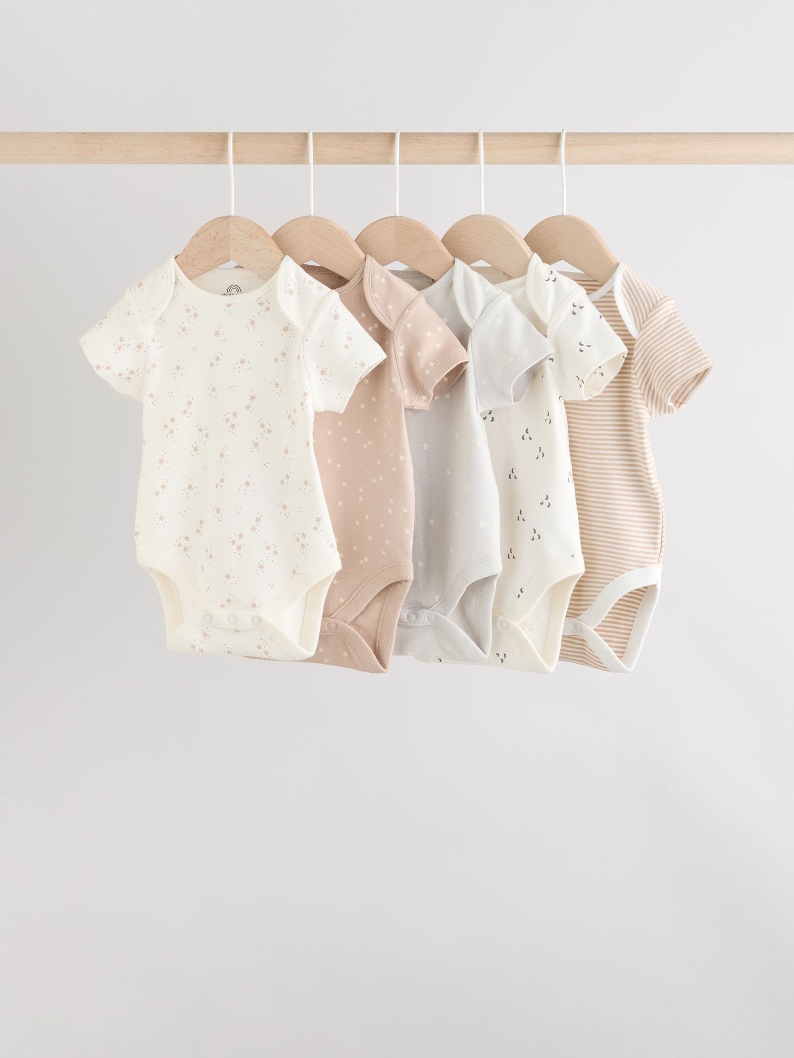 Neutral 100% Cotton Short Sleeve Baby Bodysuits 5 Pack