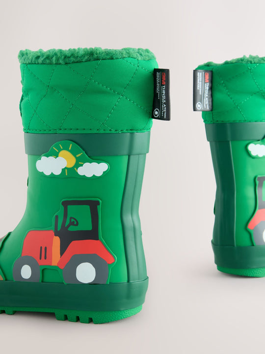 Green Farm Animals Thermal Thinsulate™ Lined Cuff Wellies