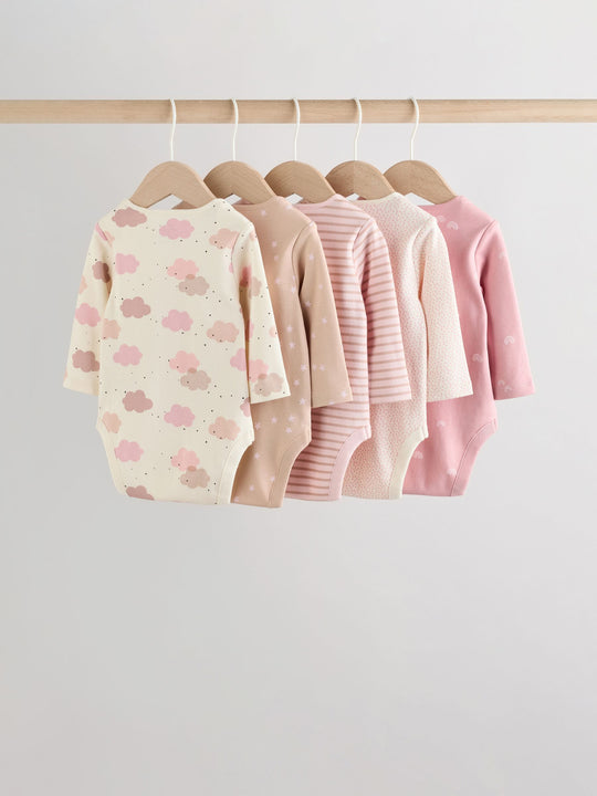 Pink Baby Long Sleeve Bodysuits 5 Pack