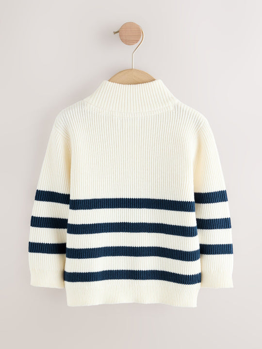 Ecru/Navy Stripe Knitted Quarter Zip Jumper (3mths-7yrs)