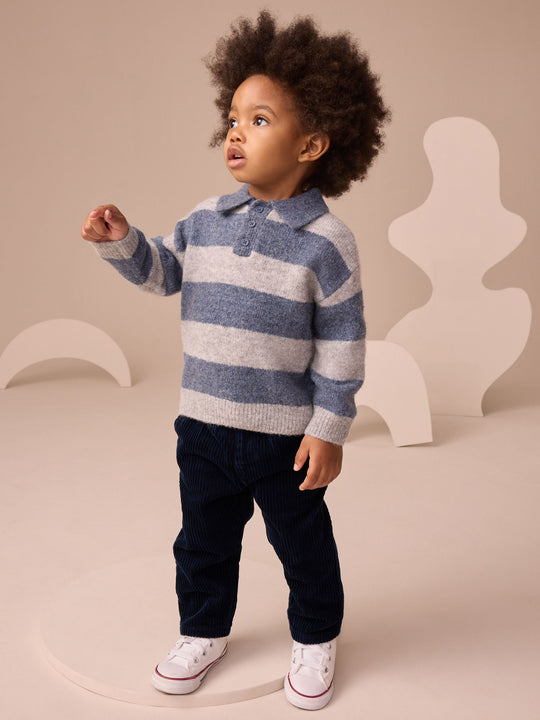 Blue Stripe Knitted Rugby Polo Shirt (3mths-7yrs)