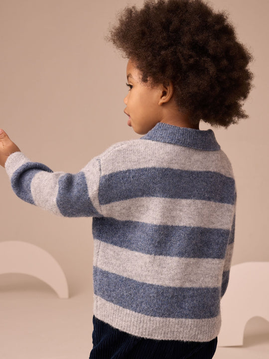 Blue Stripe Knitted Rugby Polo Shirt (3mths-7yrs)
