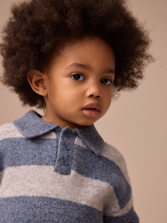 Blue Stripe Knitted Rugby Polo Shirt (3mths-7yrs)