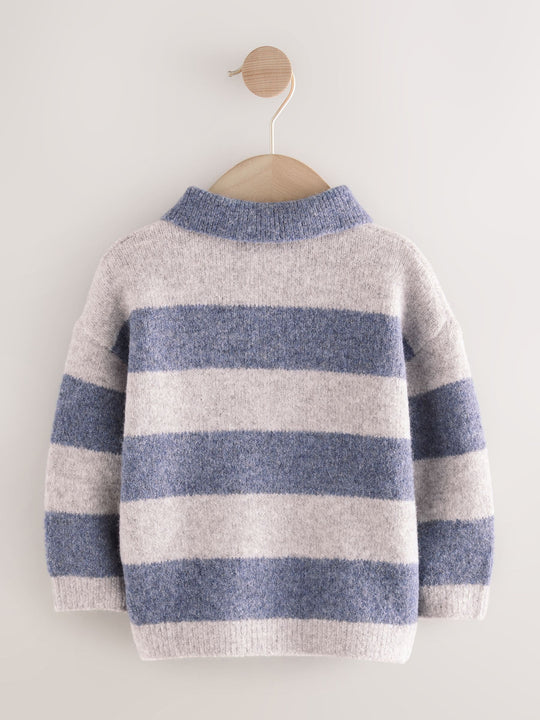 Blue Stripe Knitted Rugby Polo Shirt (3mths-7yrs)