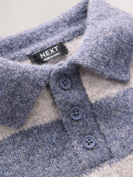 Blue Stripe Knitted Rugby Polo Shirt (3mths-7yrs)