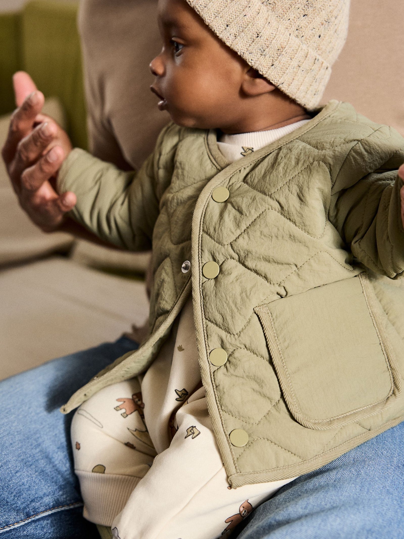 Khaki Green Nylon Quilted Baby Jacket (0mths-2yrs)