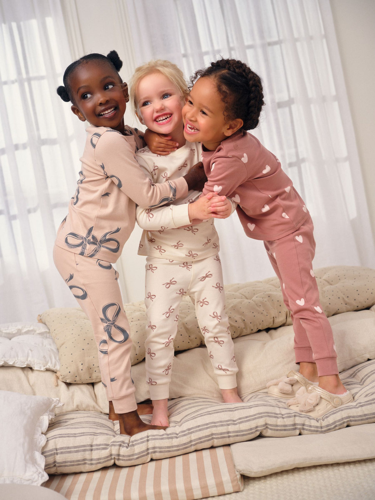 Ecru/Brown Bow Print Snuggle Pyjamas 3 Pack (9mths-12yrs)