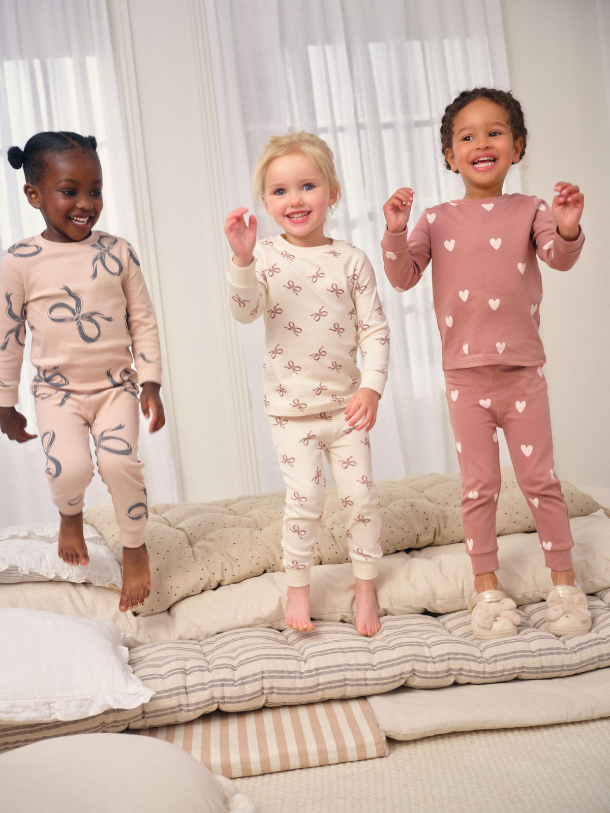 Ecru/Brown Bow Print Snuggle Pyjamas 3 Pack (9mths-12yrs)