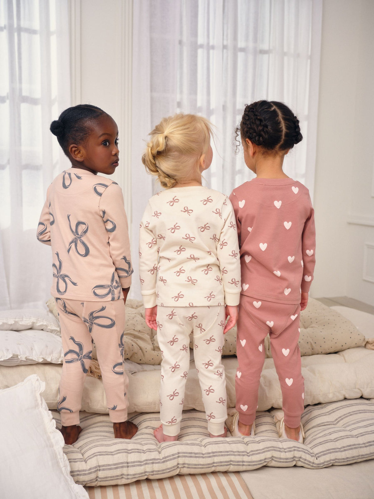 Ecru/Brown Bow Print Snuggle Pyjamas 3 Pack (9mths-12yrs)