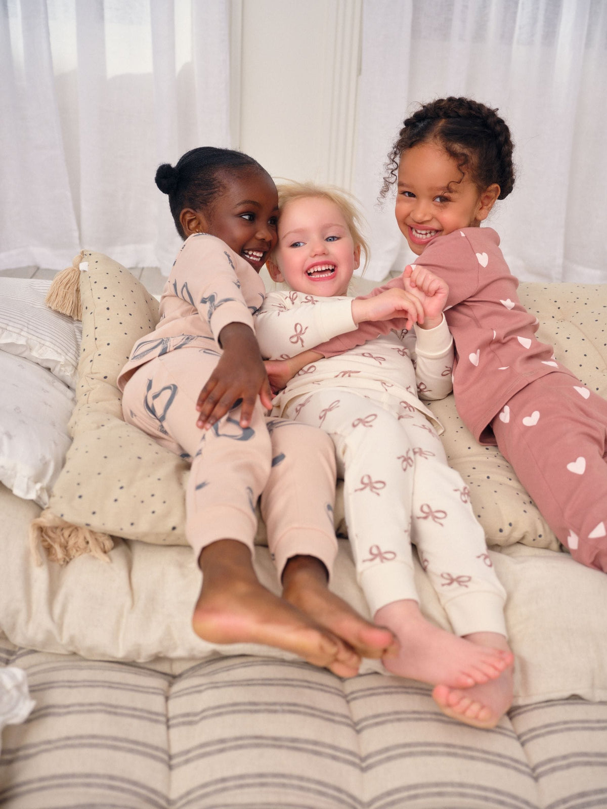 Ecru/Brown Bow Print Snuggle Pyjamas 3 Pack (9mths-12yrs)