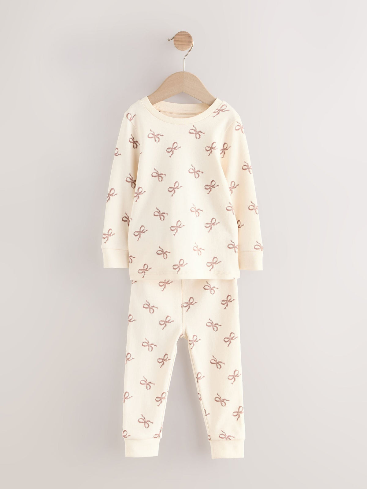 Ecru/Brown Bow Print Snuggle Pyjamas 3 Pack (9mths-12yrs)