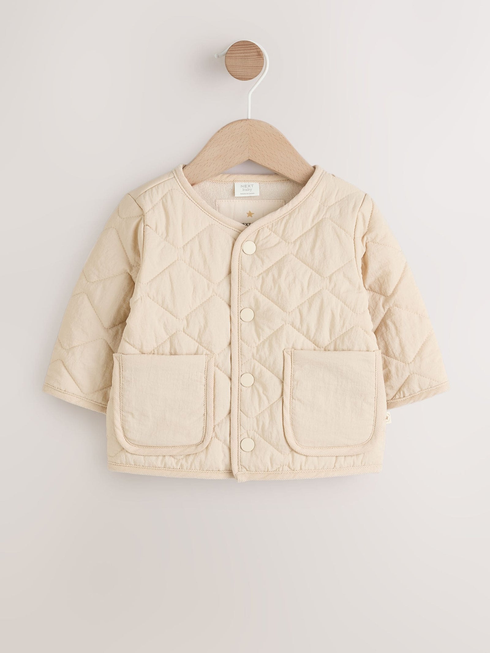 Neutral Quilted Popper Baby Jacket