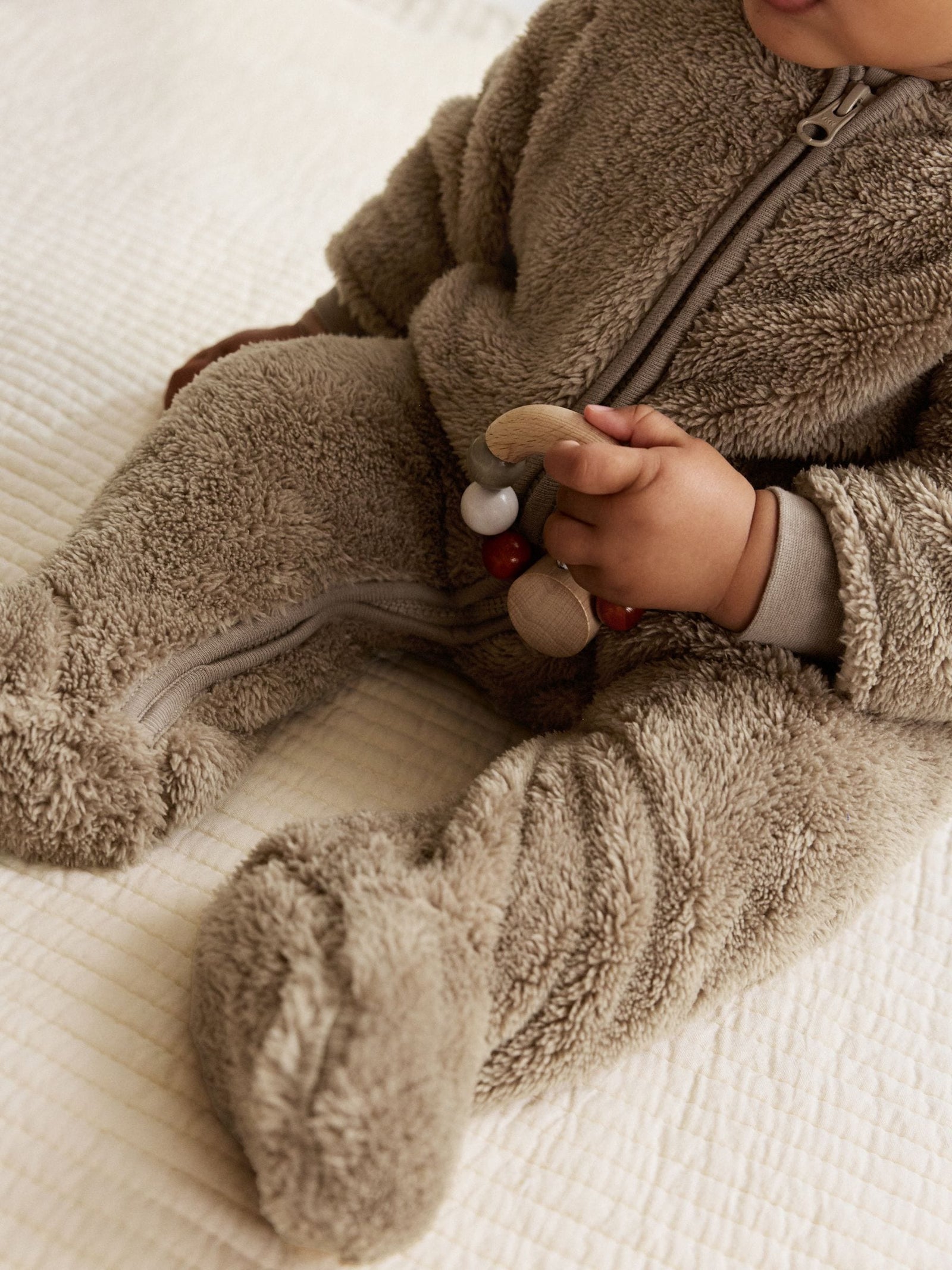 Mink Brown Fleece Baby Pramsuit