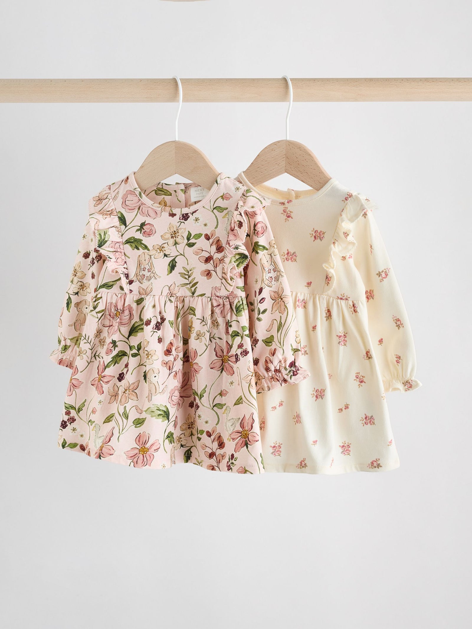 Pink Floral/ Cream Ditsy Baby Jersey Dresses 2 Pack immediate
