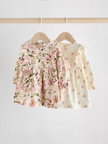 Pink Floral/ Cream Ditsy Baby Jersey Dresses 2 Pack immediate
