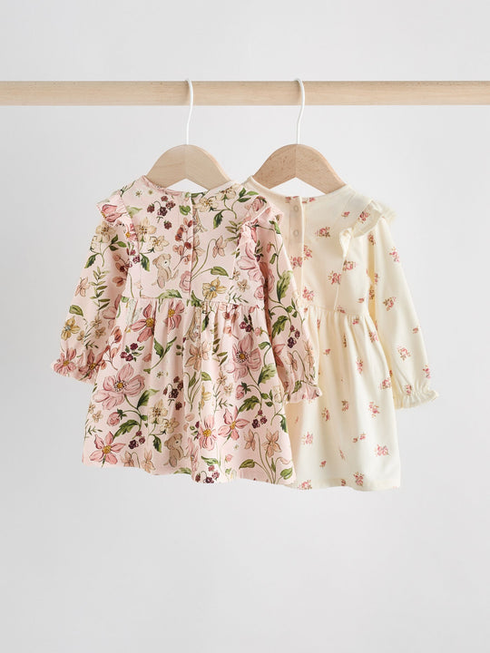 Pink Floral/ Cream Ditsy Baby Jersey Dresses 2 Pack immediate