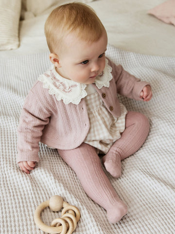 Pink Bubble Romper Long Sleeve Bodysuit Cardigan and Tights 4 Piece Set immediate