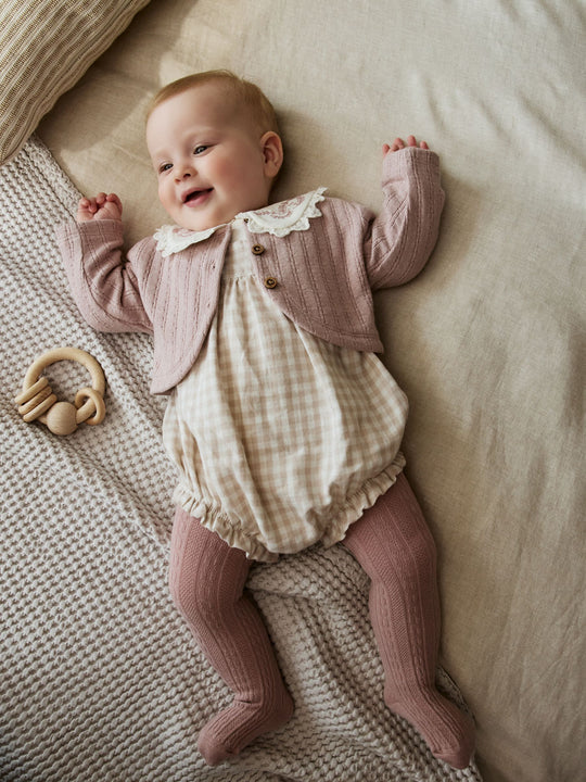Pink Bubble Romper Long Sleeve Bodysuit Cardigan and Tights 4 Piece Set (0mths-2yrs)