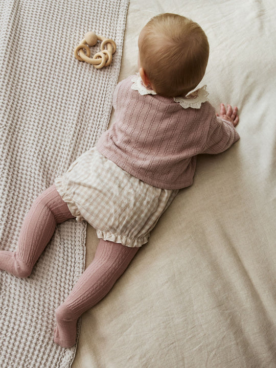 Pink Bubble Romper Long Sleeve Bodysuit Cardigan and Tights 4 Piece Set (0mths-2yrs)
