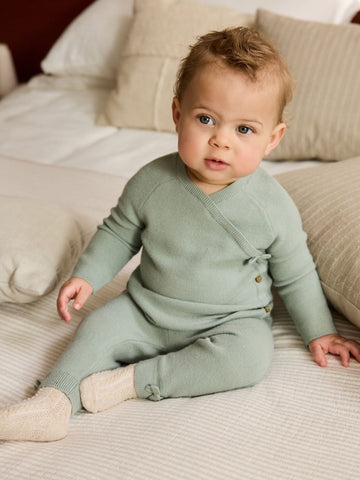 Sage Green Baby Knitted Wrap Jumper and Leggings 2 Piece Set (0mths-2yrs)