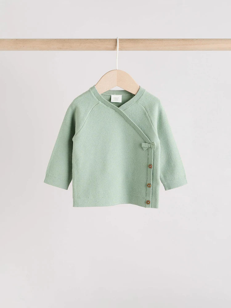 Sage Green Baby Knitted Wrap Jumper and Leggings 2 Piece Set (0mths-2yrs)