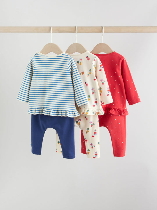 Red/Blue/Cream Long Sleeve Top And Leggings Set 6 Piece (0mths-2yrs)