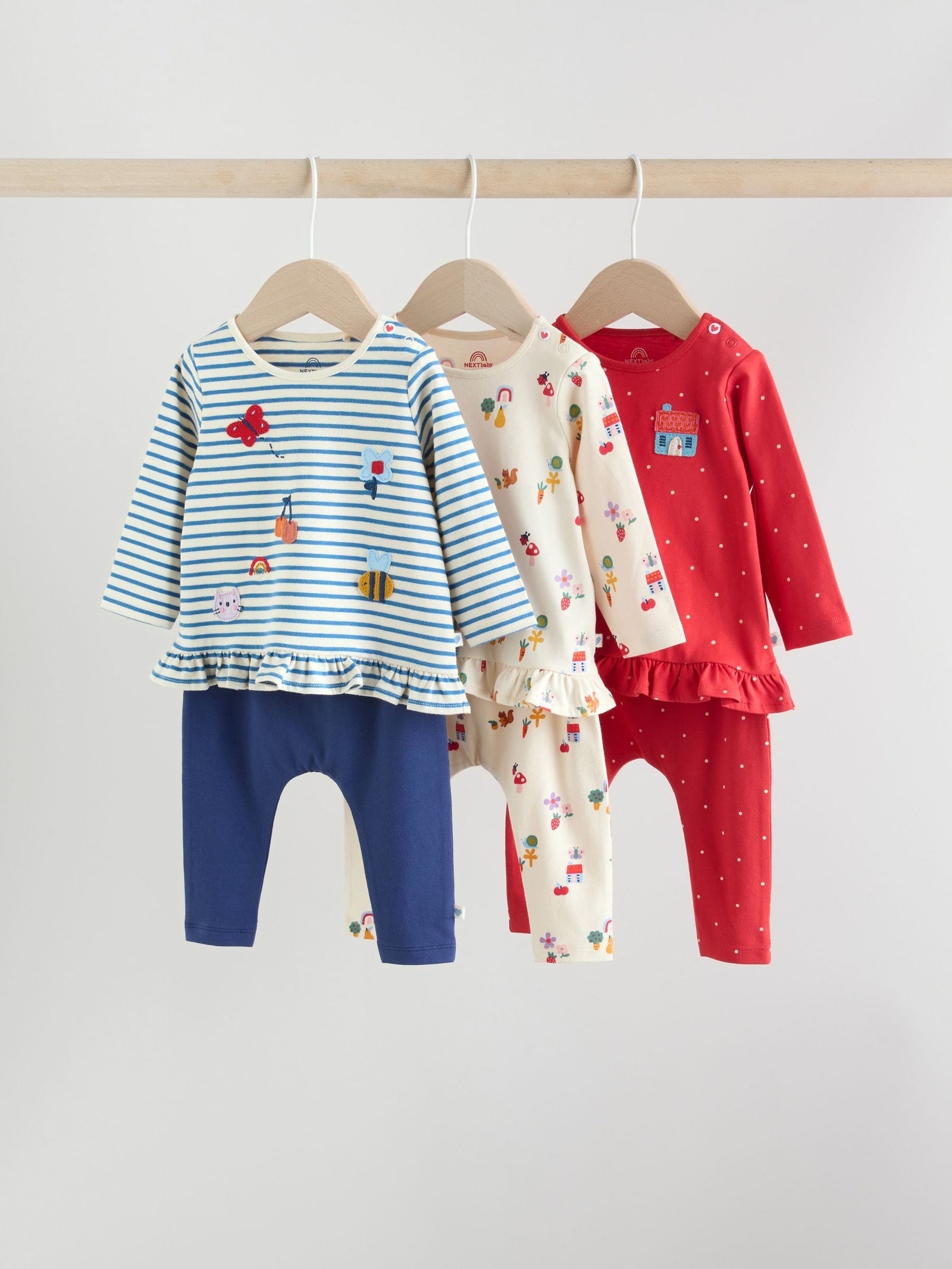 Red/Blue/Cream Long Sleeve Top And Leggings Set 6 Piece (0mths-2yrs)
