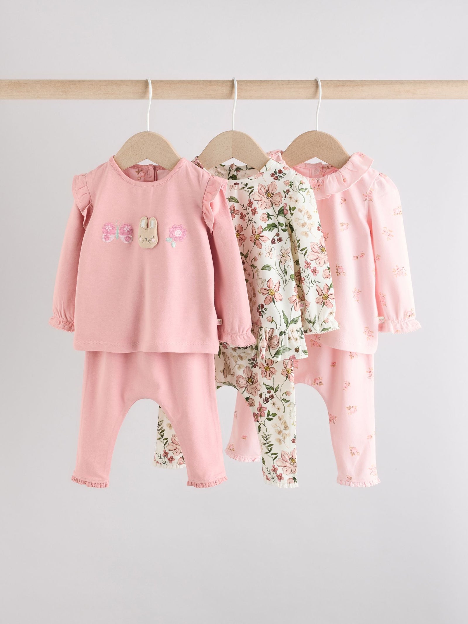 Pink/ Cream/ Bunny Character Long Sleeve Top And Leggings Set 6 Piece (0mths-3yrs)