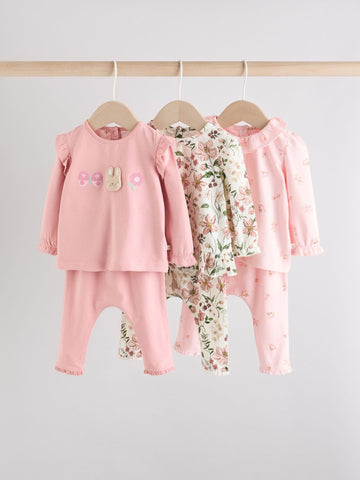Pink/ Cream/ Bunny Character Long Sleeve Top And Leggings Set 6 Piece (0mths-3yrs)