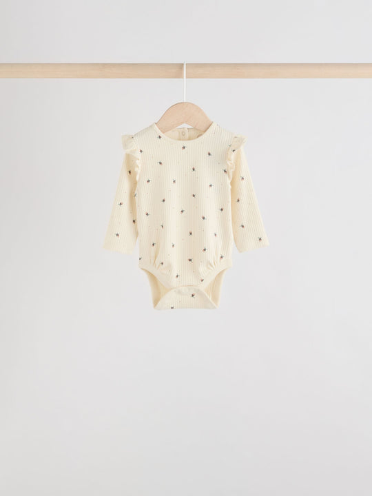 Blue/Cream/Coral Ditsy Baby Long Sleeve Frill Bodysuits 4 Pack (0mths-2yrs)
